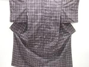 アンティーク　格子織り出し手織り紬着物